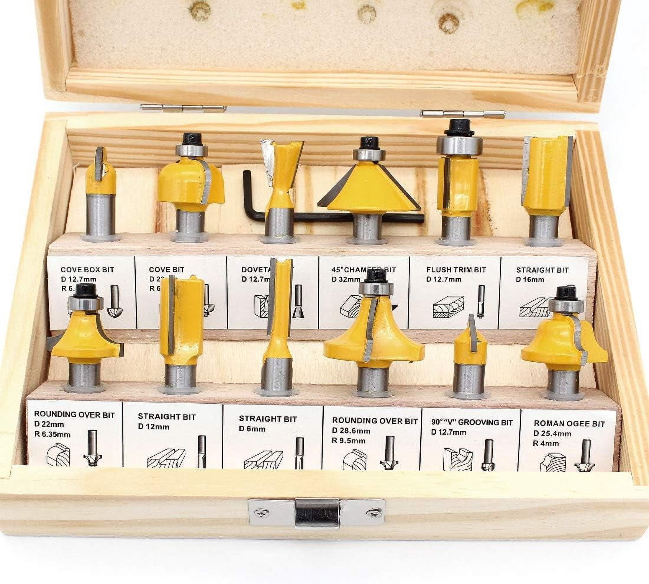 Craftsman's Delight, High-Quality 12-Piece Router Bit Set, Universal 8mm Shank for Seamless Compatibility, Easy Storage Solution, and Heavy-Duty Powder Coating for Enhanced