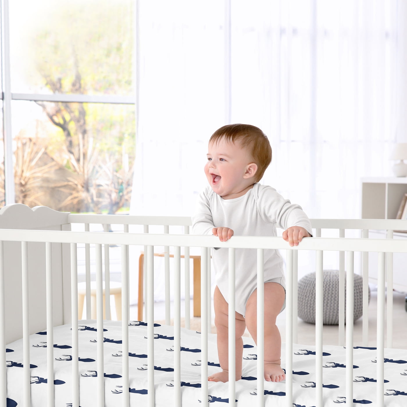 Sweet Jojo Designs Stag Blue and White Fitted Crib Sheets 2 Piece Set