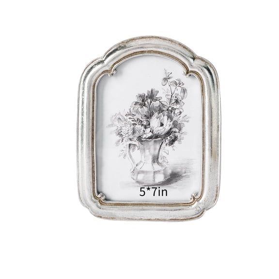 5x7 Vintage Picture Frame, Vintage Silver Hand-Crafted Resin with Glass Front Elegant Retro Vintage Design Photo Frame for Tabletop Display Home Decor