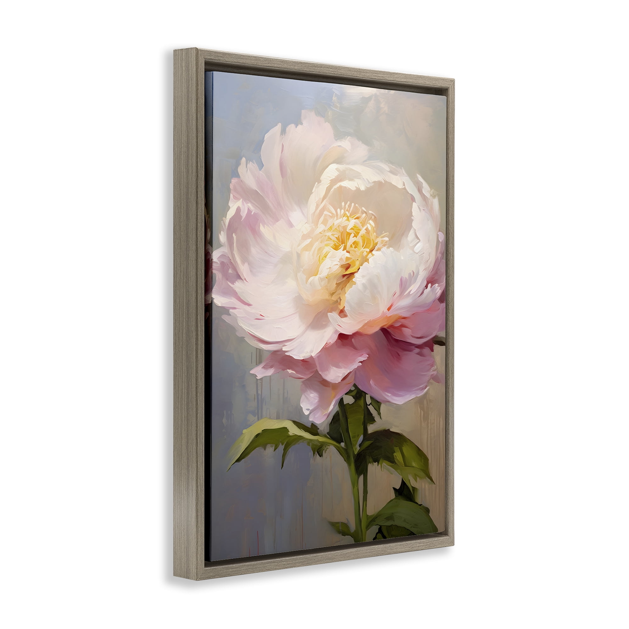 Stupell Industries Pink Rose in Bloom Botanical & Floral Painting Brown Floater Framed Art Print Wall Art, 17 x 25