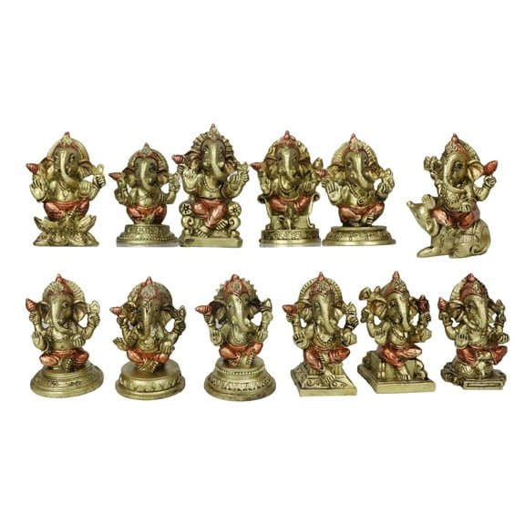Set of 12 Hindu Elephant God Ganapati Ganesha In Baby Form Miniature Figurines