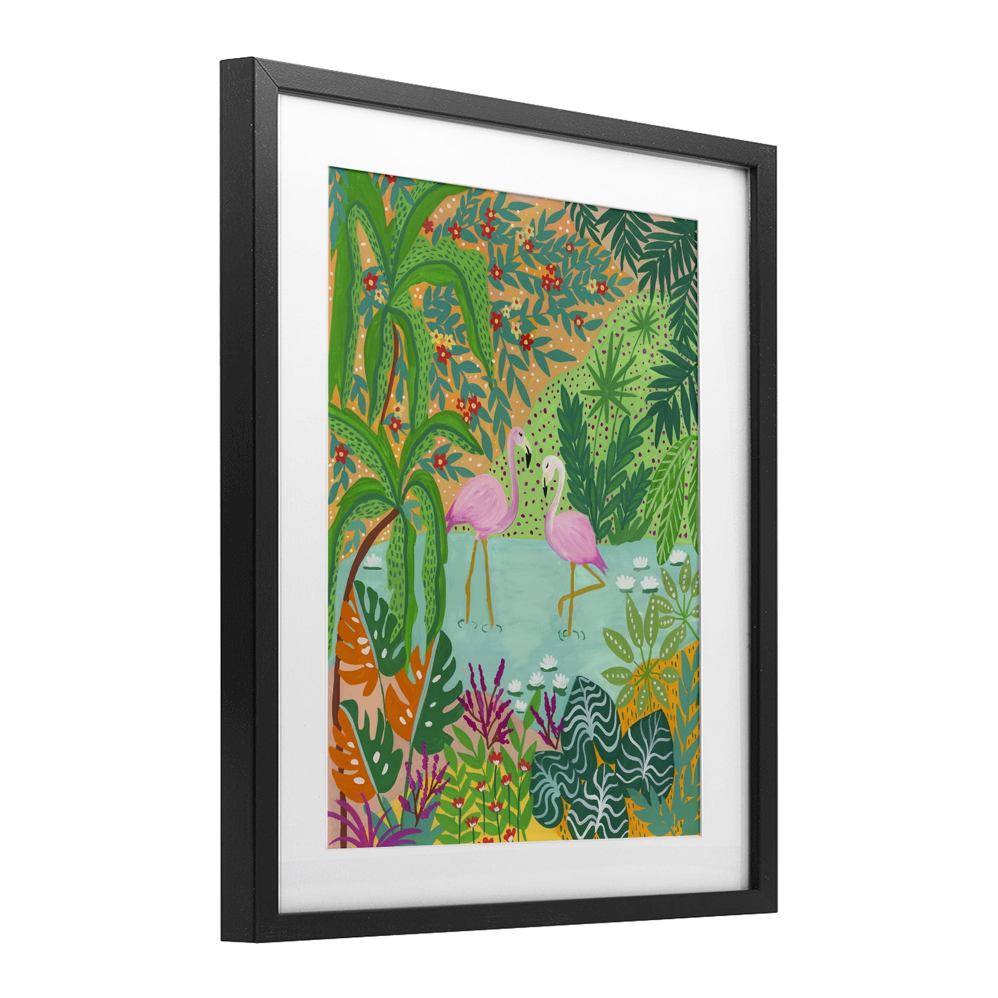 Stupell Industries Flamingos in Dotted Pond Black Framed Print Under Glass, design by Nabeela Rumi