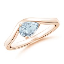 ANGARA Natural Pear Aquamarine Wave Shank Solitaire Engagement Ring in 14K Rose Gold for Women (Size-7x5mm) | March Birthstone, Birthday, Anniversary, Jewelry Gift for Women | Natural Aquamarine Ring