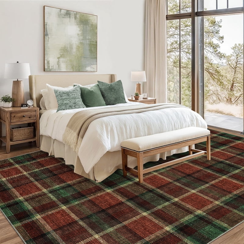 9'x12' Modern Washable Area Rugs for Living Room Tartan Ultra Soft Rug for Bedroom Farmhouse Non Slip Throw Rugs for Home Office