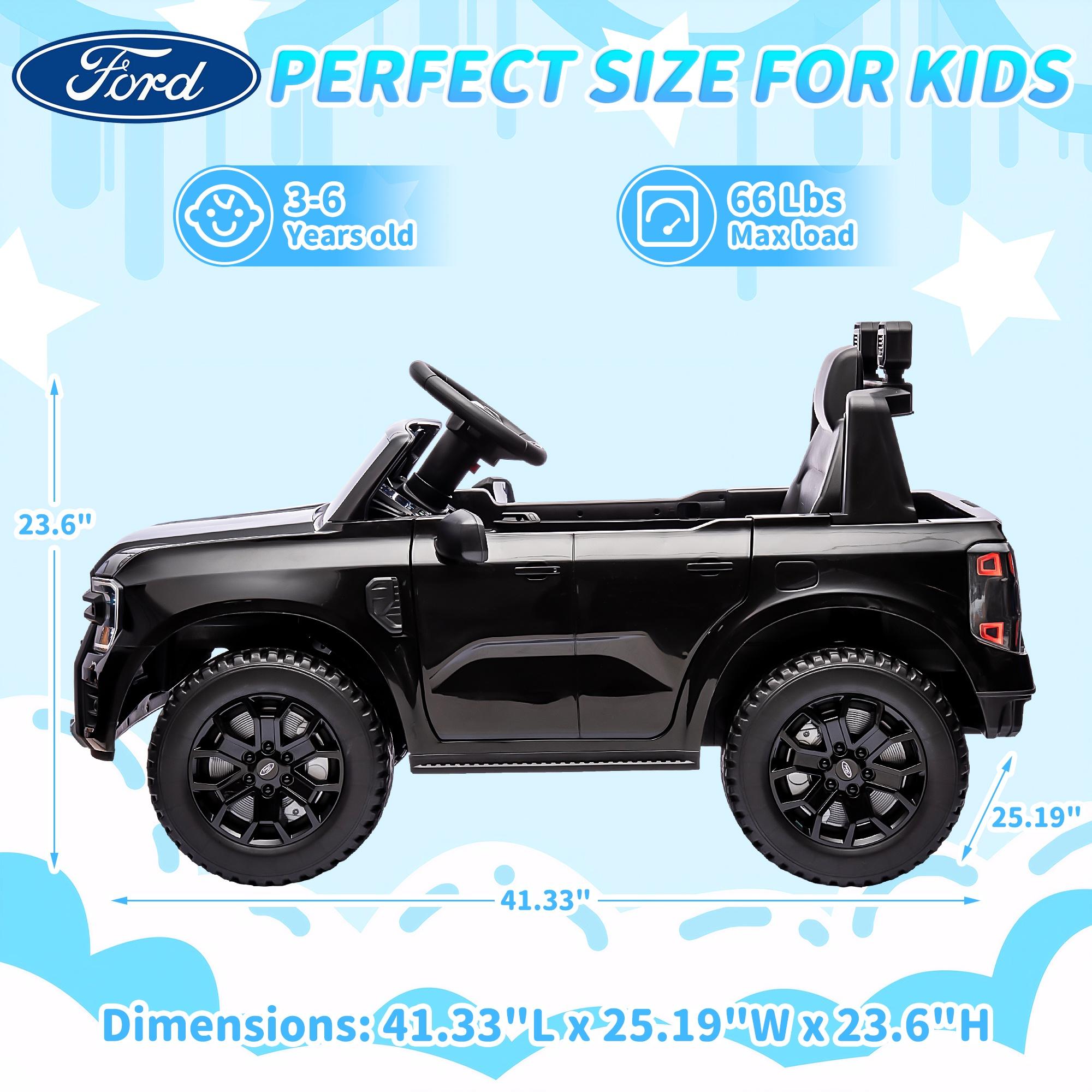 Kids Ride on Toys, Ford Ranger Powered Ride on Cars for Boys Girls Gifts 3-6 Years Old, kids Electric Cars with Remote Control, Bluetooth Music, MP3 Player, LED Lights, 4 Wheeler, Black