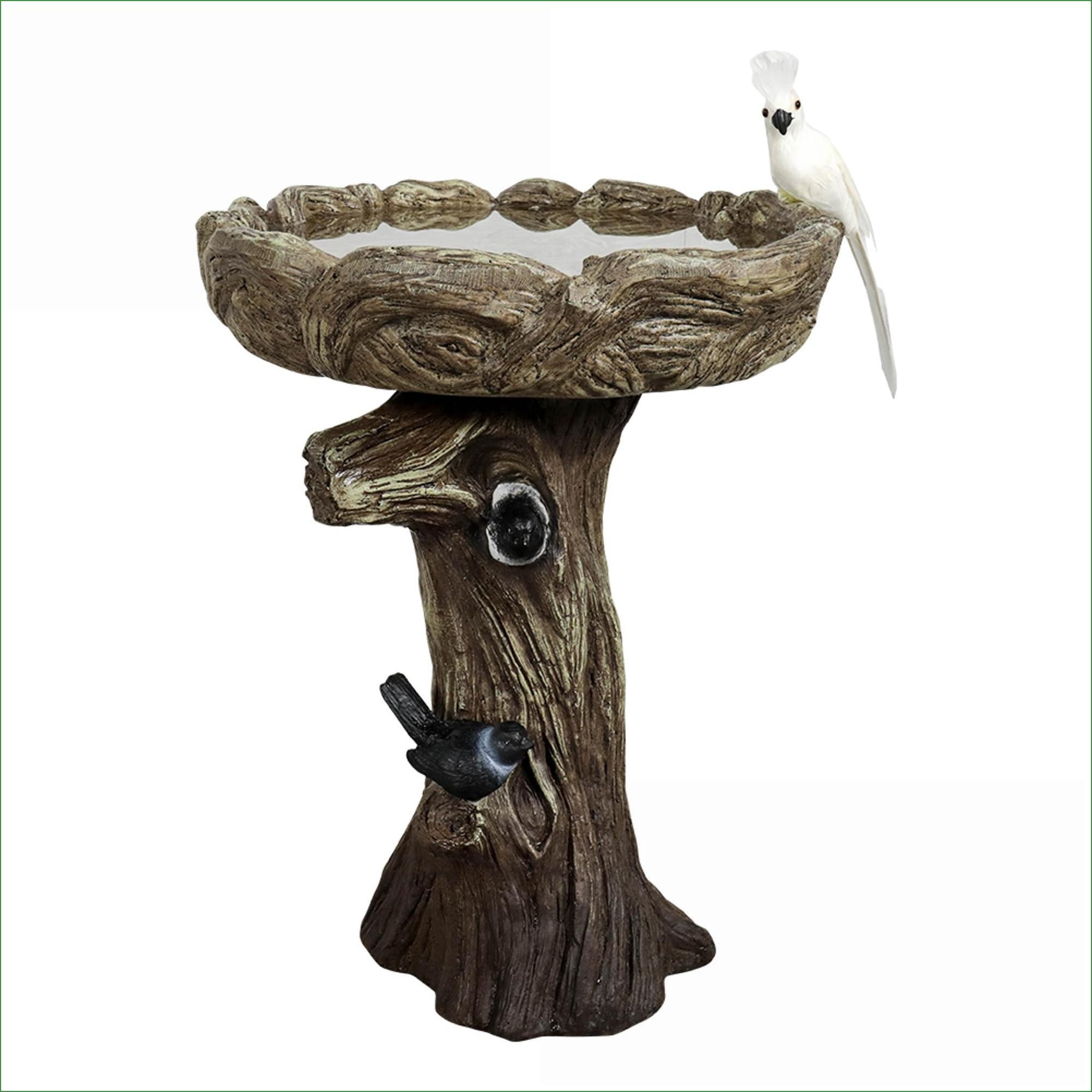 Bird Baths, 23" Tall Wood-Look Freestanding Concrete Pedestal for Garden Patio Yard | Concrete Cement | Birdbath