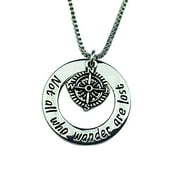 Art Attack Not All Who Wander are Lost Necklace, Inspirational Gift, Find Your Way Compass Pendant Charm
