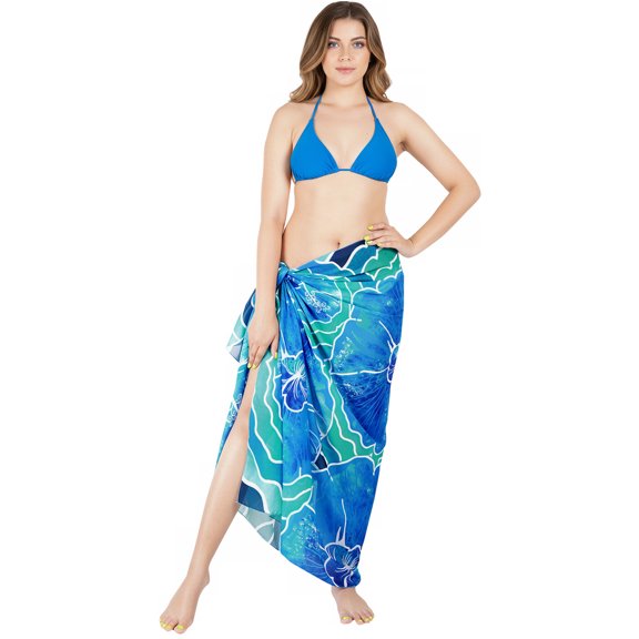 HAPPY BAY Women's Beachwear Sarong Coverups Bikini Skirt Swim Cover up Summer Wraps Bathing suit Swimwear Beach Wrap Skirts for Women One Size Allover Hibiscus, Blue