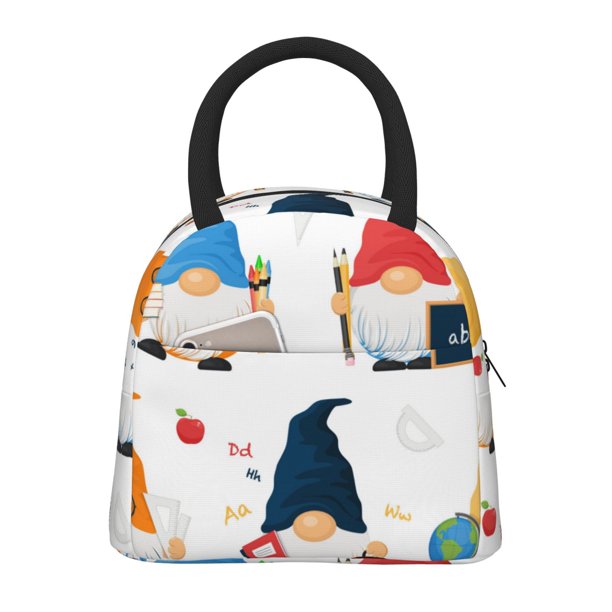 Disketp School Cute Gnomes Bolsa Térmica para Almuerzo, Lonchera con Abertura Amplia y Gran Capacidad, Organizador Reutilizable para Mujeres, Hombres y Adultos