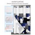 thumbnail image 4 of No Hook Shower Curtain with Snap-in Liner, Navy Blue Black Geometric Waterproof Fabric Bathroom Curtains, Modern Abstract Art Block Bath Curtains & Mesh Top Window 72"x78" Long, 4 of 9
