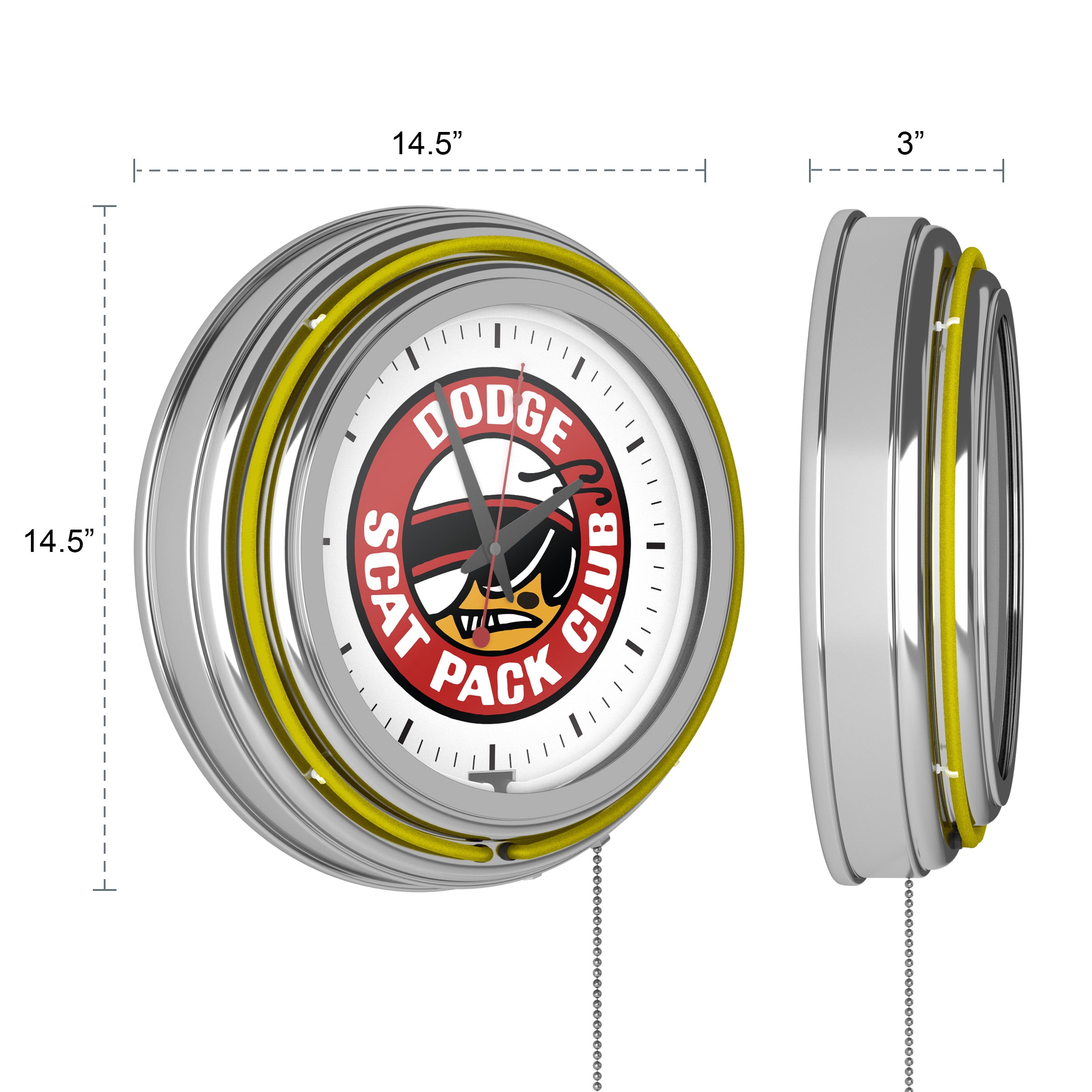 Dodge Scat Pack Club Retro Neon Analog Wall Clock with Pull Chain