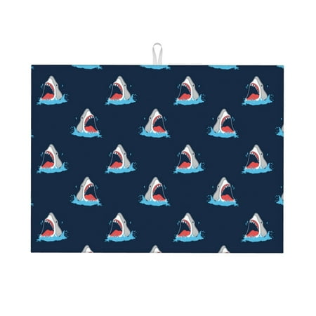 

Dish Drying Mat Big Mouth Shark Highly Absorbent Microfiber Drying Mat Kitchen Counter or Sink Drawer Liner 16x18 Kitchen Drying Mat Coffee Mat Kitchen Essentials