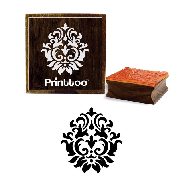 Printtoo Damask Pattern Scarp-booking Square Brown Stamp Wooden Rubber Stamps-5 x 5 Inches