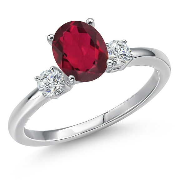 Gem Stone King 14K White Gold Ruby Red Mystic Topaz and White Lab Grown Diamond Engagement Ring for Women | 1.50 Cttw | Oval 8X6MM | Gemstone November Birthstone | Size 5