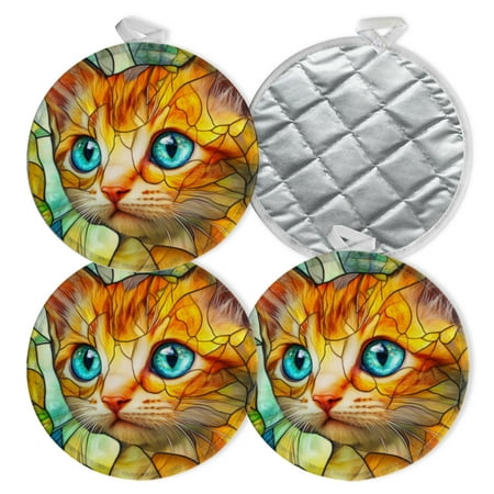 

4 PCS Pot Holders for Kitchen Potholders Sets with Hook for Oven Cooking Baking Adorable Kitten With Big Blue Eyes Looking Up At The Viewer