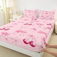 thumbnail image 3 of Feelyou Girly Pink Ribbon Bed Sheets for Kids, Cartoon Cherry King Sheets, Kawaii Bow-tie Bow Sheet Set, Microfiber Bedroom Decor, 4-Piece, 3 of 7