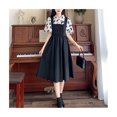 thumbnail image 4 of Vestido de mujer manga corta abombada cuello vuelto cintura elástica vestido falso de dos piezas para fiesta escolar diario negro L, 4 of 8