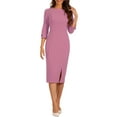 thumbnail image 2 of INSPIRE CHIC Women's Sheath Dress Boat Neck 3/4 Sleeves Split Hem Wear-to-Work Midi Dresses Muted Pink L, 2 of 5