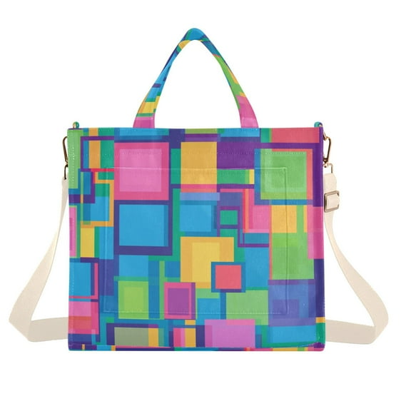 FORMRS Womens Corduroy Tote Bag Crossbody Shoulder Handbag with Pocket, Colorful Geometric Pattern