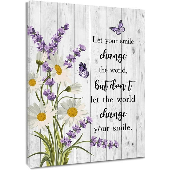 Lavender Inspirational Wall Art Purple Lavender with Daisy Butterfly Wall Art for Living Room Rustic Canvas Wall Art Prints Decor for Bedroom Bathroom Home Ready to Hang 16L x 12W Inch