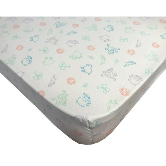 Corps Sain de la Tête aux Pieds 132PAN Literie de Berceau Biologique - Drap-Housse de Berceau en Coton Biologique Tricoté animal Pastel