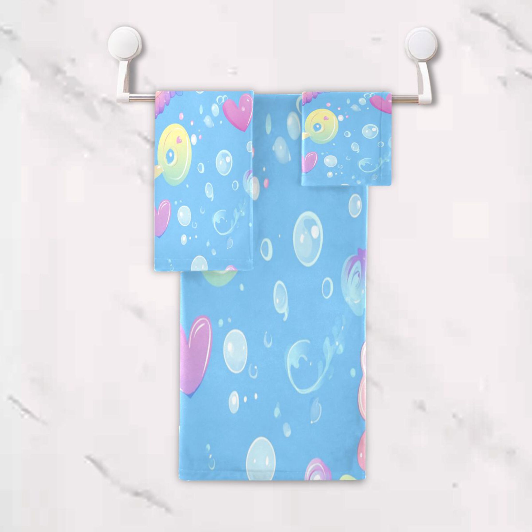 WOBOGO Pattern Featuring Cute Baby Seahorses Ultra Soft 3 Pack Cotton Towel Set for Everyday Use Lightweight and Compact