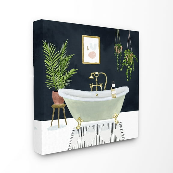 Stupell Home Décor Designer Bathroom Blue Gold Design Canvas Wall Art by Victoria Borges
