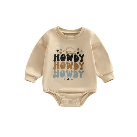 

Autumn Toddler Baby Boys Girls Romper Cow Letter Print Long Sleeve Loose Sweatshirts Jumpsuit Bodysuit Beige Style 1 18-24 Months