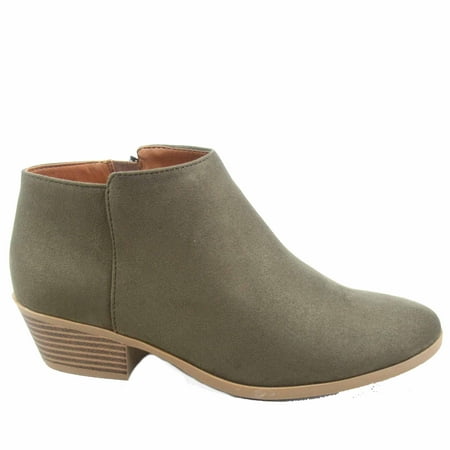 - Mug-s Women's Fashion Low Chunky Heel Zipper Almond Toe Ankle Booties Shoes