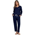 thumbnail image 4 of EA'S SECRET Women's Pajama Set 100% Cotton 2 Piece Lounge Pjs Soft Sleepwear Fall Long Sleeve Long Pant With Pockets(Navy Blue,M), 4 of 11