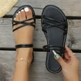 thumbnail image 4 of Black Womens Casual Sandals Braided Strap Flat Shoes For Women Lightweight Beach Slide Sandals Solid Color Two Way Wear Indoor Outdoor Size 38, 4 of 9