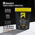 thumbnail image 6 of Ascent 100% Whey Protein Powder - Post Workout Whey Protein Isolate, Zero Artificial Flavors & Sweeteners, Gluten Free, 5.5g BCAA, 2.6g Leucine, Essential Amino Acids, Chocolate Peanut Butter 2 lb, 6 of 10