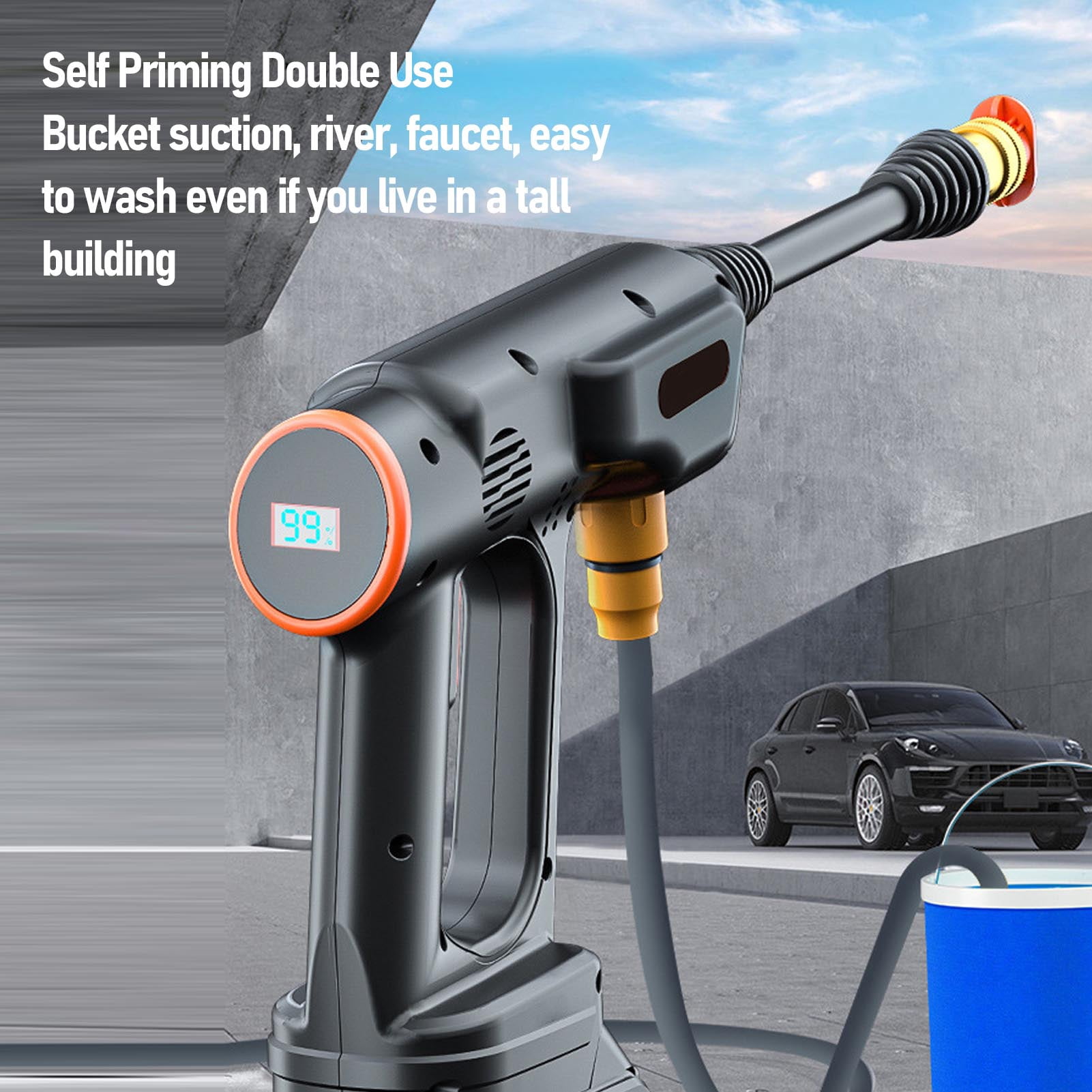 Rupoun Cordless Pressure Washer 900PSI 2.4GPM Battery Powered Portable Cleaner with 6-in-1 Nozzle 2x8888mAh Batteries EU Plug 220V 9.45 in / 24 cm for Car Washing [cite: 8]
