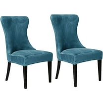 XUELC Armless Back Chair Cover Velvet High Back Curved Chair Cover Removable Dining Chair Cover Non-Slip Washable Chair Cover for Banquet, Peacock Blue Set of 2