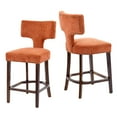 thumbnail image 3 of Hassch Linen Upholstered Bar Stools Set of 2, Mid Century Modern Counter Height Armless Chairs with Curved Backrest, Padded Seat, Copper Nail Trim & Solid Wood Legs, Farmhouse Style (Orange), 3 of 10