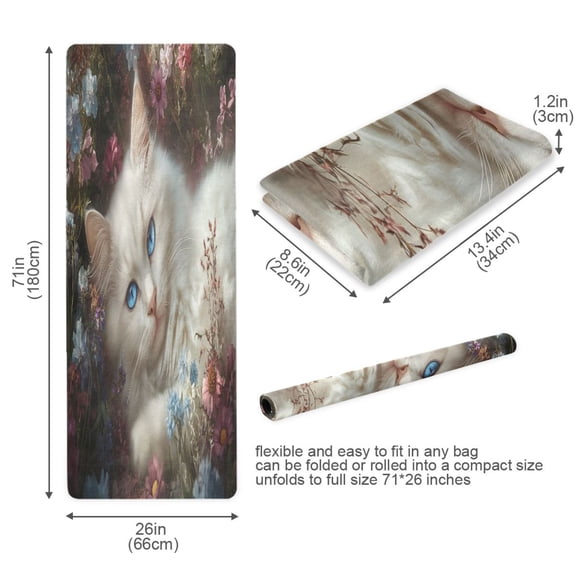 BZSMCE Yoga Mat Women White Cat Among Pink Flowers Fitness Mat