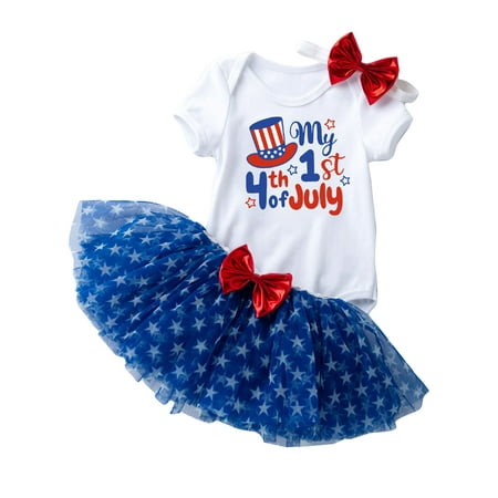 

Paille Newborn Tutu Skirt Cute Bodysuit Patriotic Photograph Top+Skirts+Headband Short Sleeve Independence Day 3 Pieces Outfit Romper