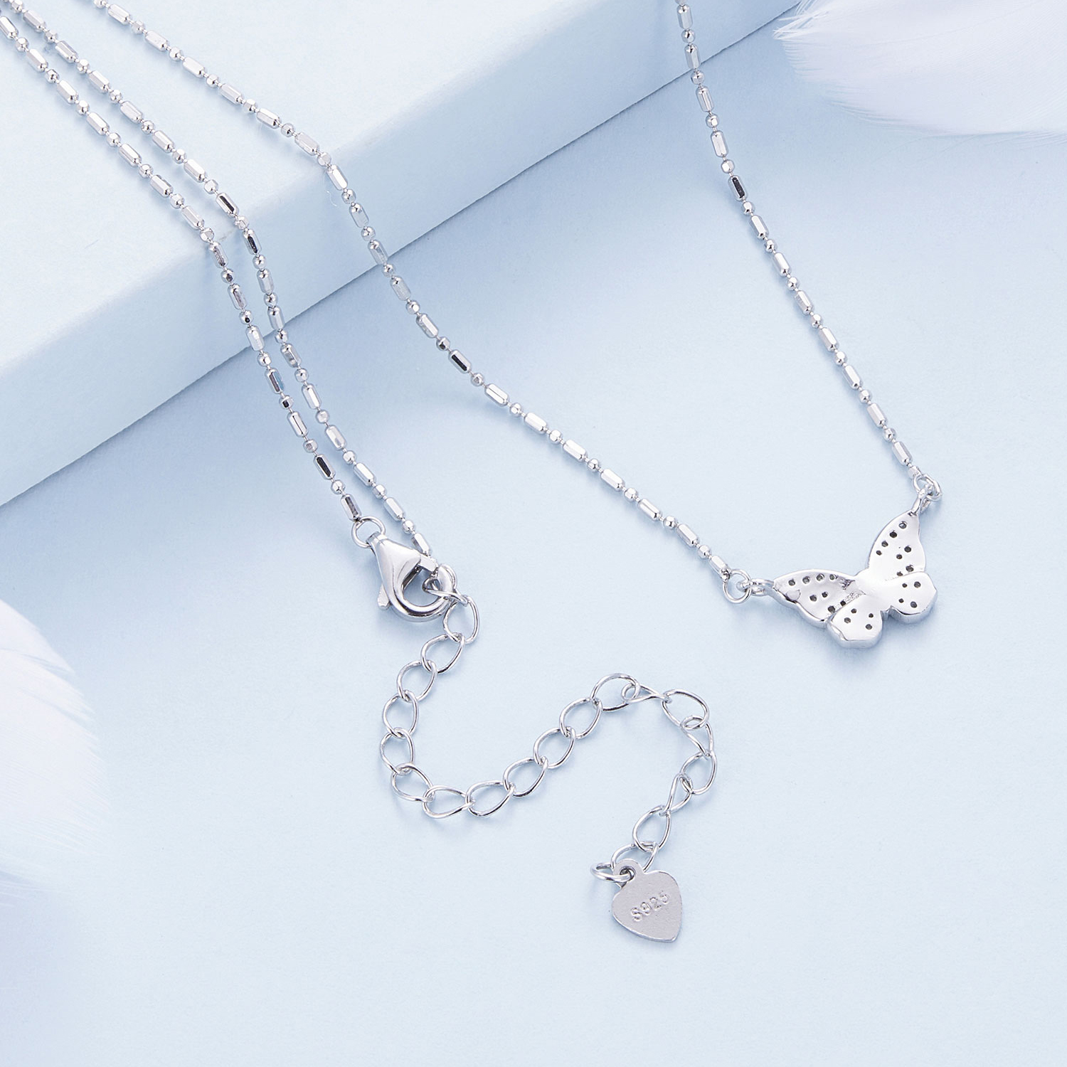 Fluttering Butterfly Necklace - 925 Silver Adjustable Chain Delicate Pendant Jewelry for Women