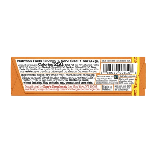 (5 pack) Tony's Chocolonely Milk Chocolate Bar with Caramel and Sea Salt, 1.7oz