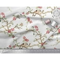 thumbnail image 2 of Soimoi White Cotton Voile Fabric Floral & Franklin Gull Bird Print Fabric by the Yard 42 Inch Wide, 2 of 3