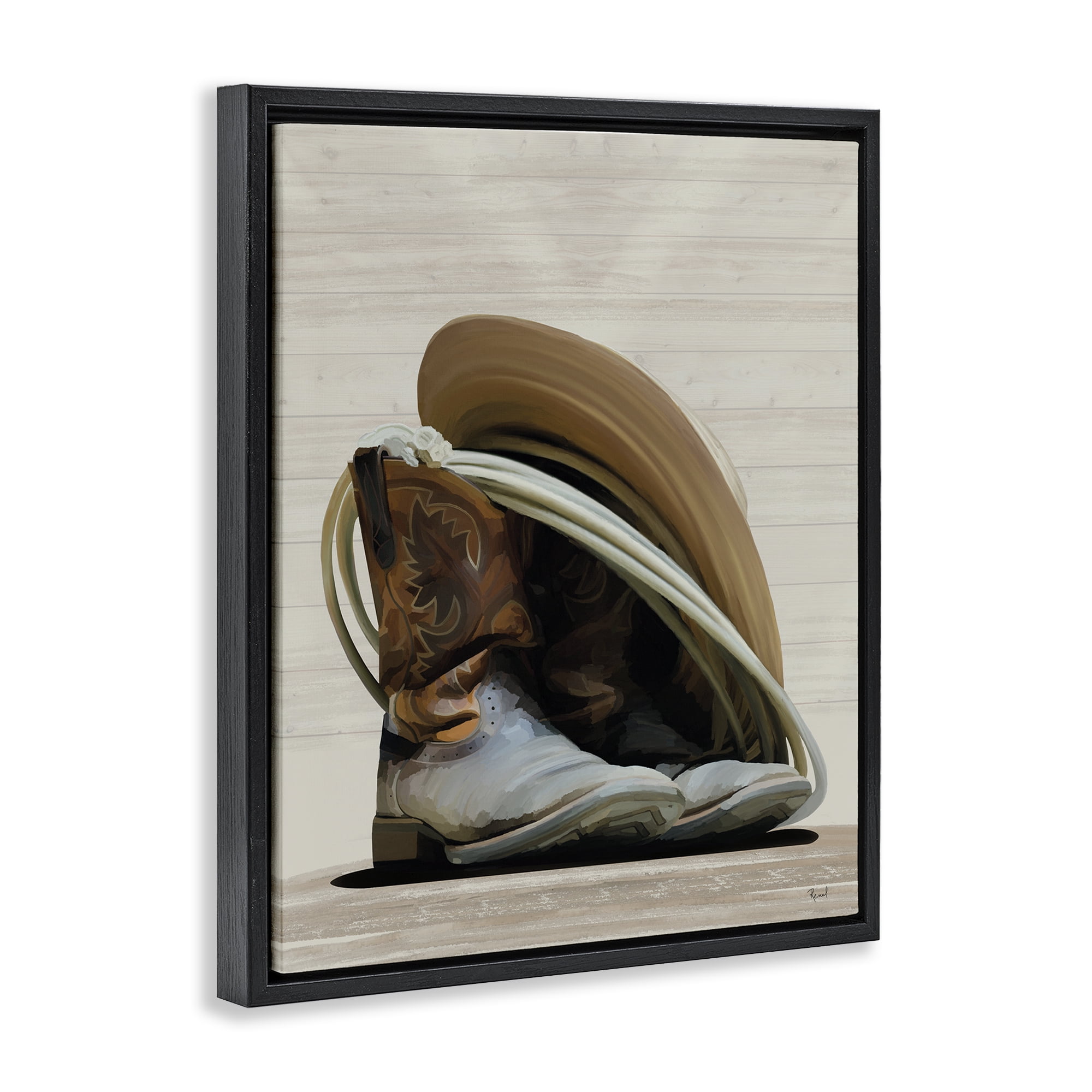 Stupell Industries Cowboy Gear on Beige Fashion Painting Black Floater Framed Canvas Art Print Wall Art, 25 x 31