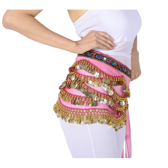 Tye Dye Chiffon Hip Scarf Scarves with Coins Beads for Belly Dancer Beginner