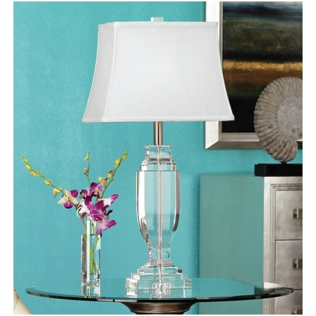 Vienna Full Spectrum Modern Table Lamp Solid Clear Crystal Glass Urn Rectangular Fabric Shade for Living Room Family