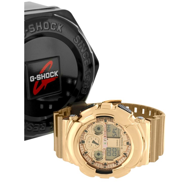 GA100GD-9A G-ShocK Watch Gshock Rose Gold Finish Bezel Brown Resin Band Men  Ana-Digi