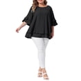 thumbnail image 2 of Agnes Orinda Women's Plus Size Tops Crew Neck Ruffle Short Sleeve Blouse Double Layered Summer Casual Solid Shirts 2X Black, 2 of 6