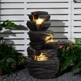 thumbnail image 5 of mdj pottery Outdoor Water Fountain, 25.6" Tall Resin Waterfall Fountain with LED Lights, 4-Tiered Rock Cascading Fountain for Patio Garden Decor - Black, 5 of 8