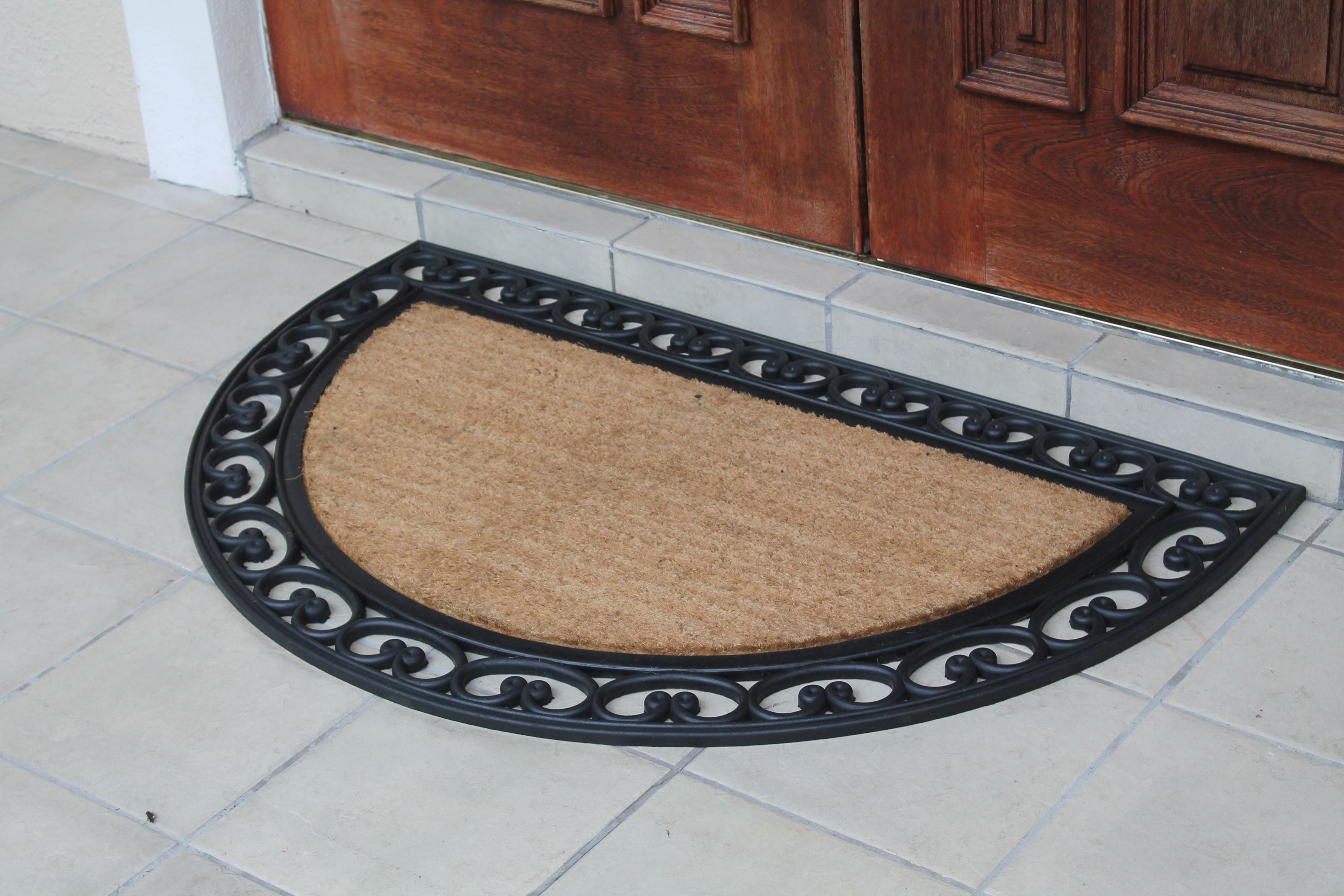 A1HC Half Round Rubber and Coir 30" x 48" Classic Black Double Doormat
