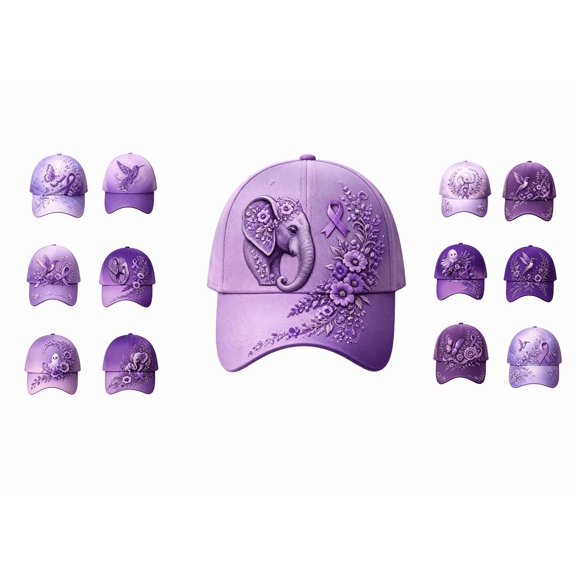 Purple Floral Hummingbird Print Awareness Hat | Unisex, Purple Ribbon Design, Pansy Floral Print, Awareness Support, Baseball Cap(I-Style)