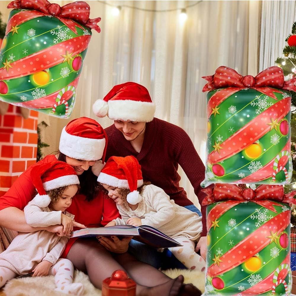 Christmas Gift Balloons Christmas Balloons Christmas Gift Foil Balloons for Christmas-Themed Party Birthday Party Supplies Decorations Party Decorations Balloons Party Sets, 3PCS