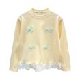 thumbnail image 3 of Gubotare Girls Lace Hem Bow Decor Ribbed Long Sleeve Casual Toddler Tops Ruffled Edge Cute for School Daily Wear Party Outings 5T 6T (Yellow,5-6 Years), 3 of 5